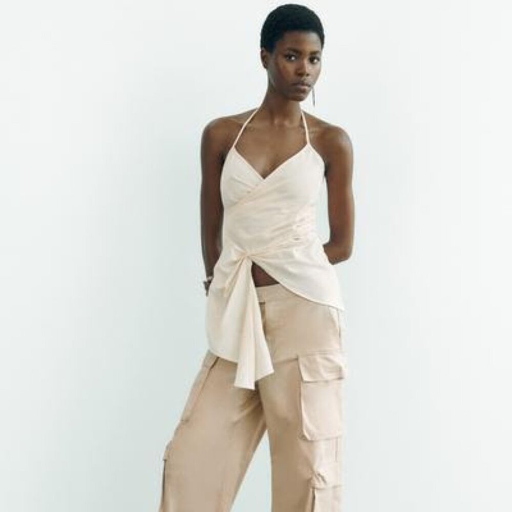 NWT Zara Asymmetric Gabardine Top - Picture 2 of 5